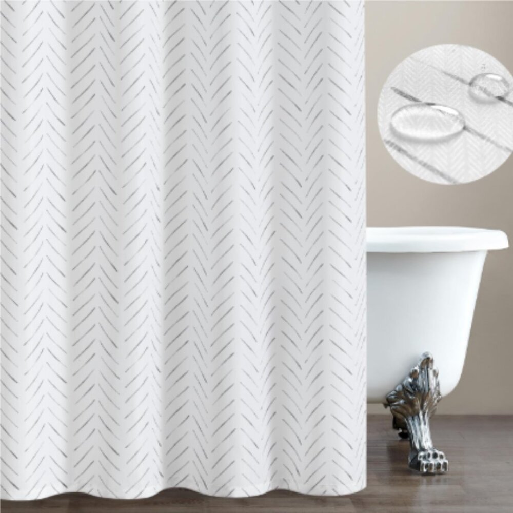 JINCHAN Shower Curtain 70 x 71.5 Inky Herringbone Chevron Zig Zag White Black